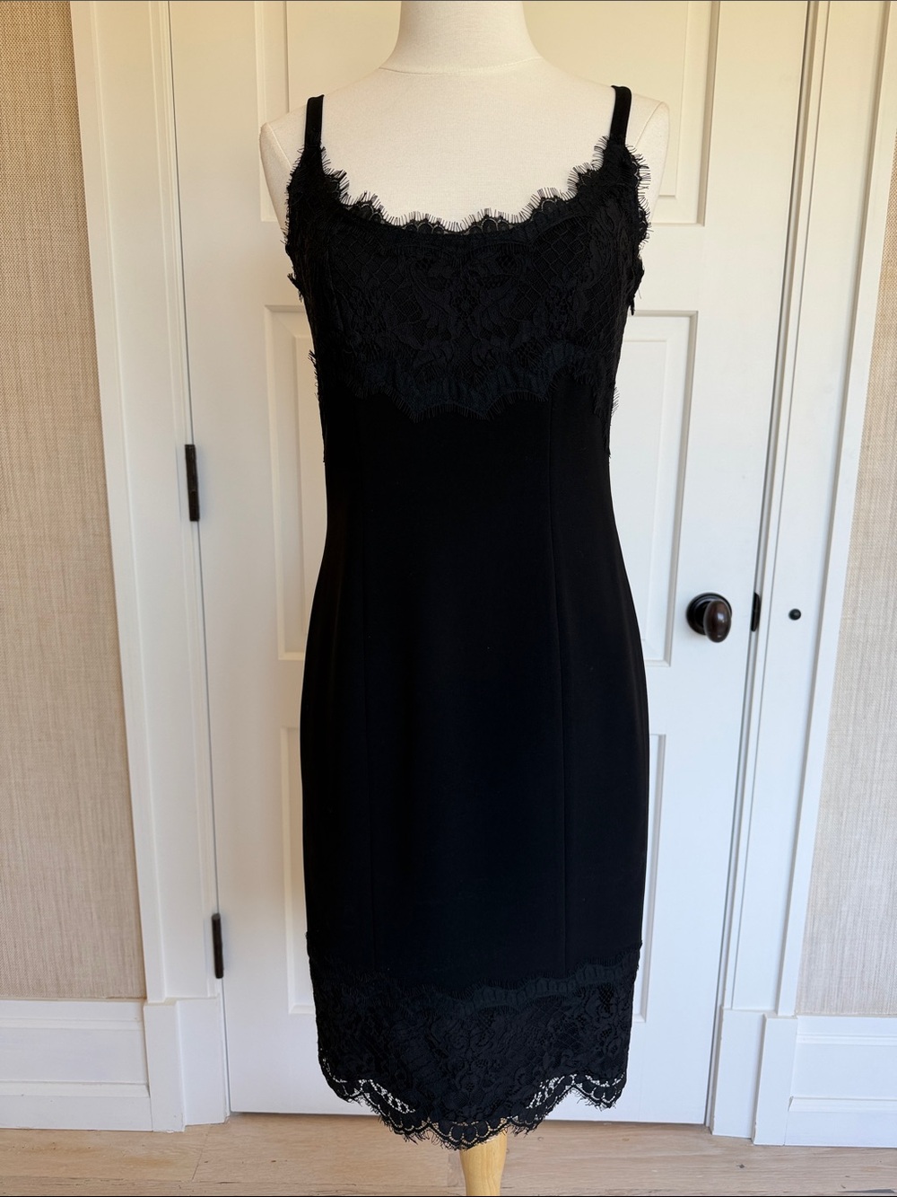 Diane Von Furstenberg Black Lace-Trim Midi Slip Dress size 6